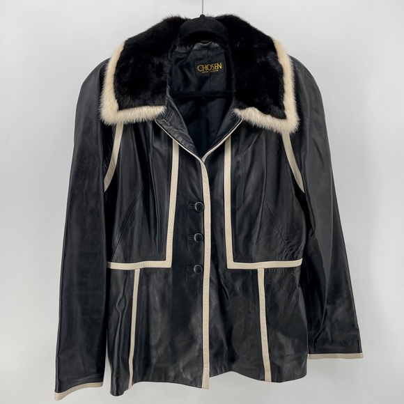 Vintage Chosen Couture Collection Leather Jacket Black Mink Trim L - Picture 1 of 8